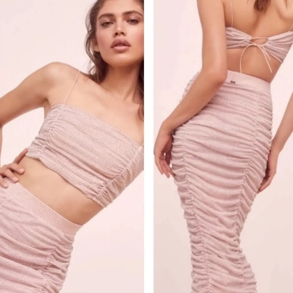 New!For Love and Lemons All That Glitters Pink Midi Skirt Pink